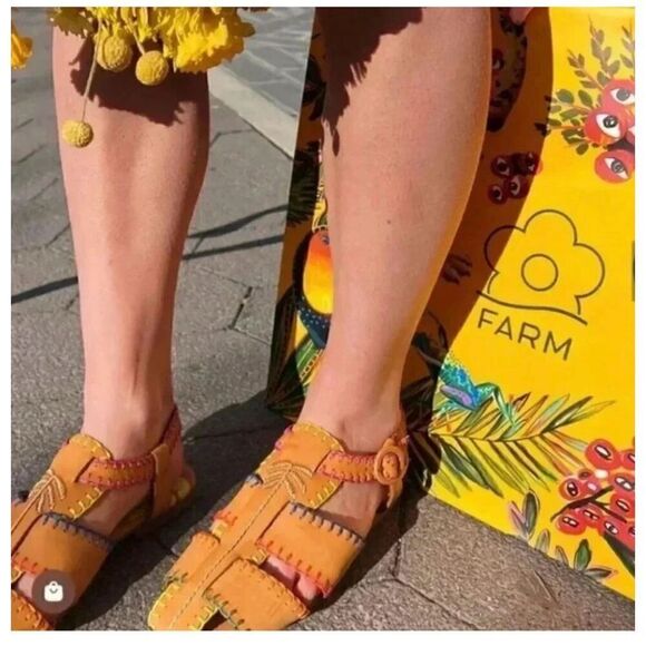 Farm Rio Anthropologie Colorful Whipstitch Palm Tree Freshman Style Closed Toe A - Picture 12 of 12